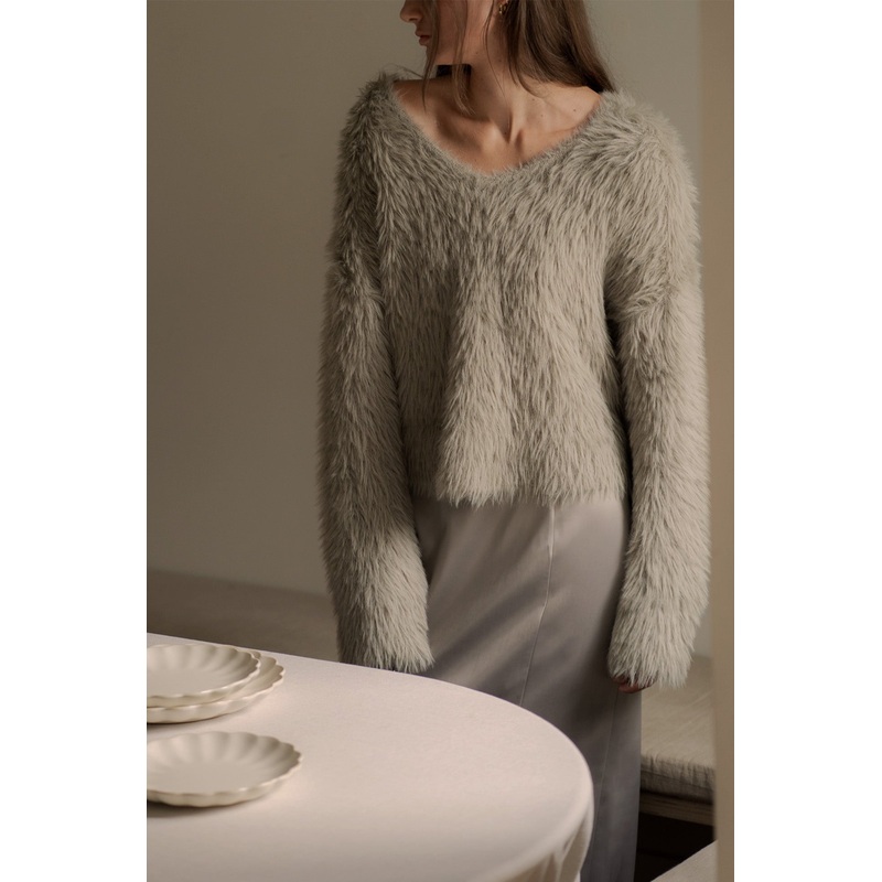 FUZZY V-NECK SWEATER Laurel Oak Double Extra Small