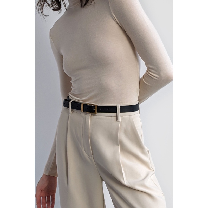 GENUINE LEATHER SQUARE BUCKLE BELT Black One Size