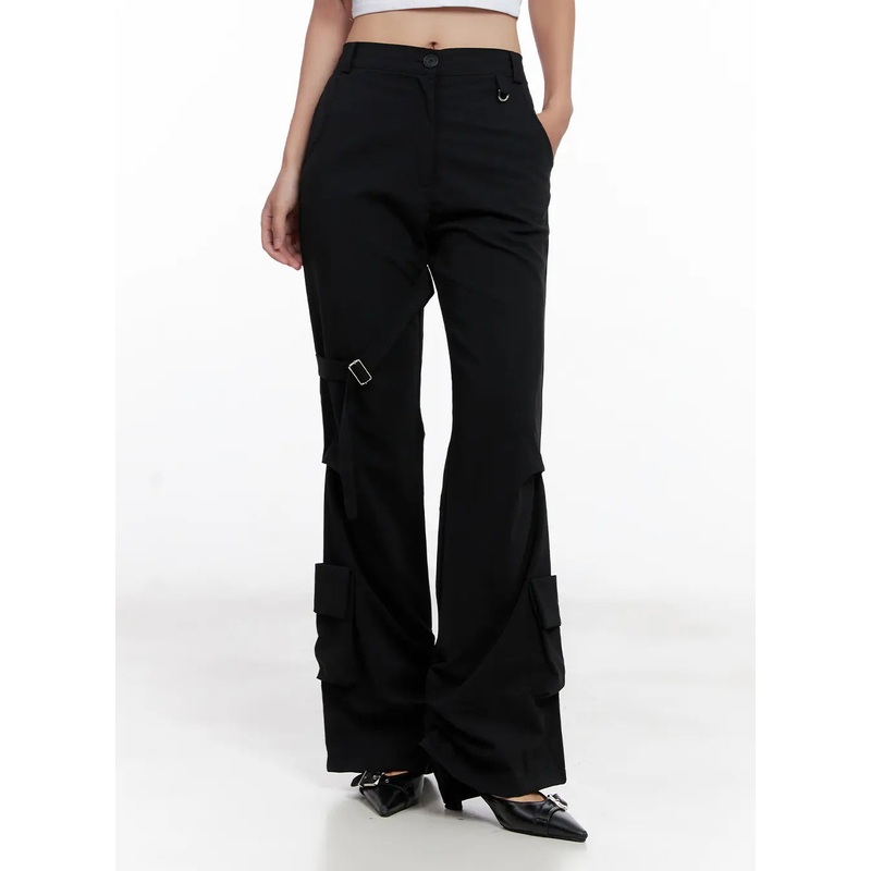 Utility Buckle Flare Pants CL518 Black S/M