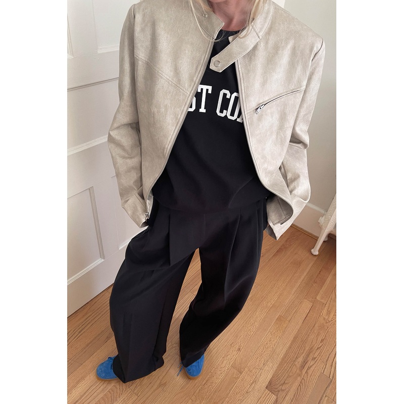 VEGAN LEATHER MOTO JACKET Pelican Double Extra Small