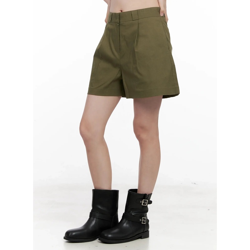 Casual Linen-Blend Shorts CL523 Dark green S