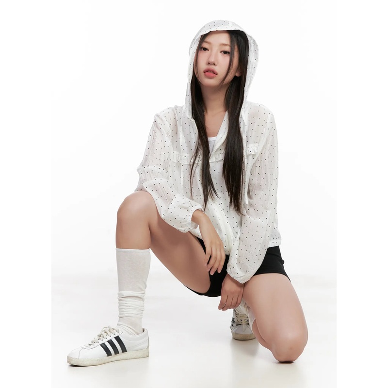 Polka-Dot Ruffle Windbreaker CL521 White M/L