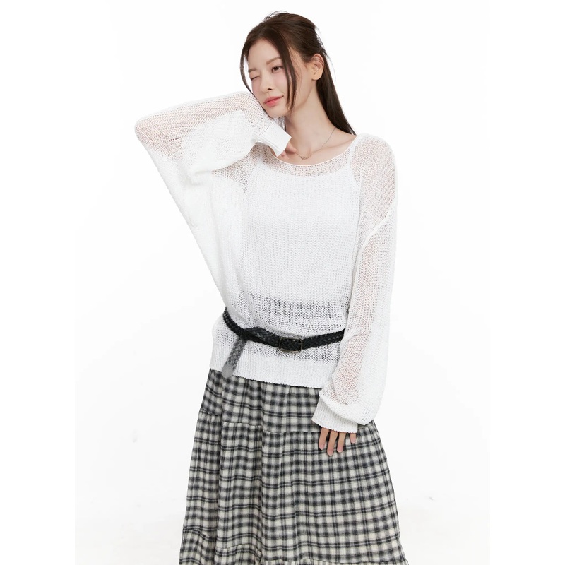 Summer Loose-Fit Long Sleeve Knit CL523 White M/L
