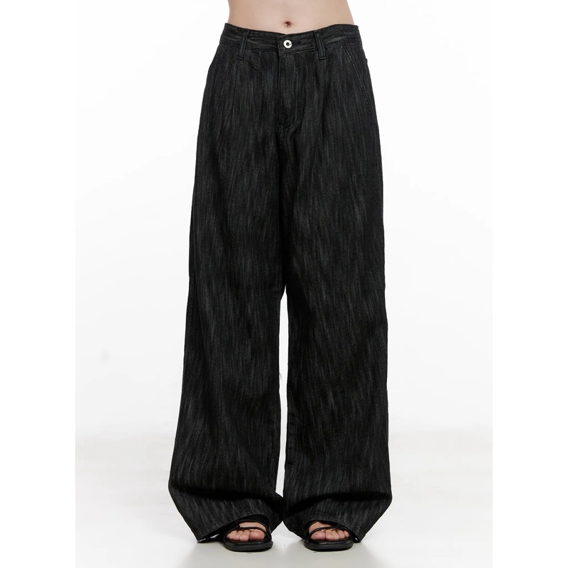 Yuha Wide-Leg Pintuck Denim Jeans CL523 Black S