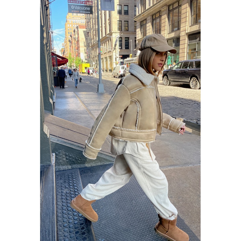 CROPPED SHERPA JACKET Dark Beige Extra Small