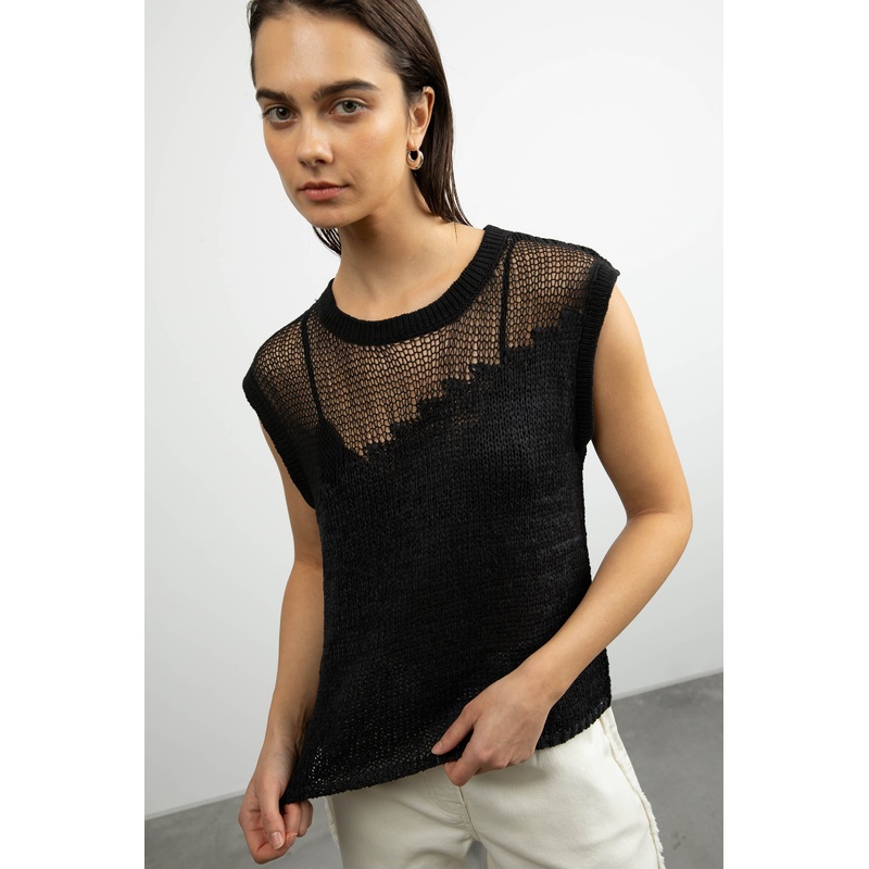 DISTRESSED SLEEVELESS SWEATER Black Extra Small