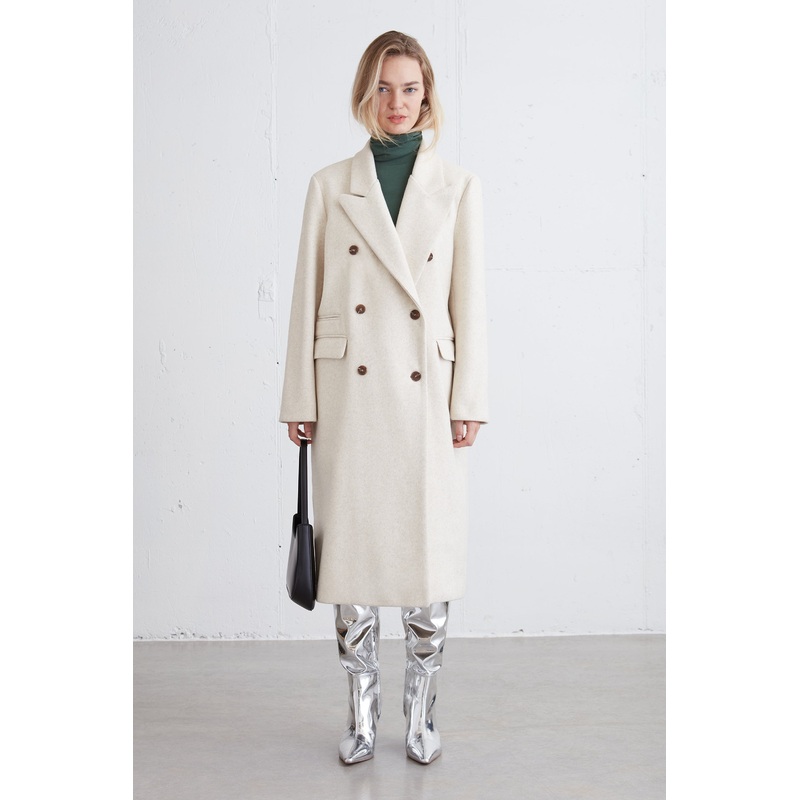 DOUBLE BREASTED COAT Cream Extra Extra Small Extra Small