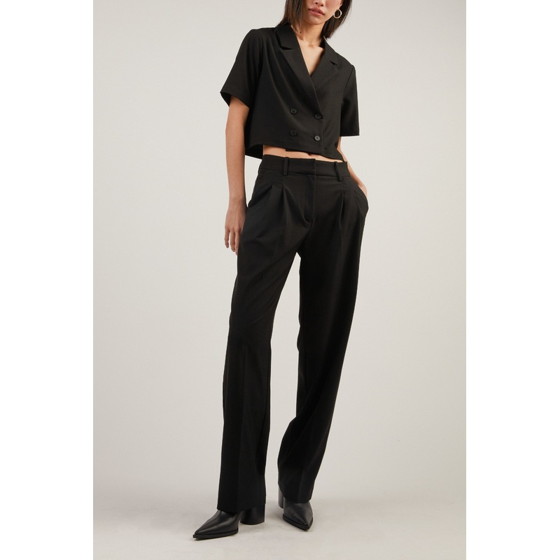 DOUBLE-BREASTED CROPPED BLOUSE Black Extra Small