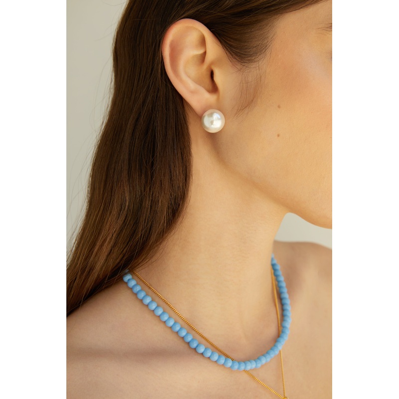 DOUBLE CIRCLE STUD EARRING Pearl One Size