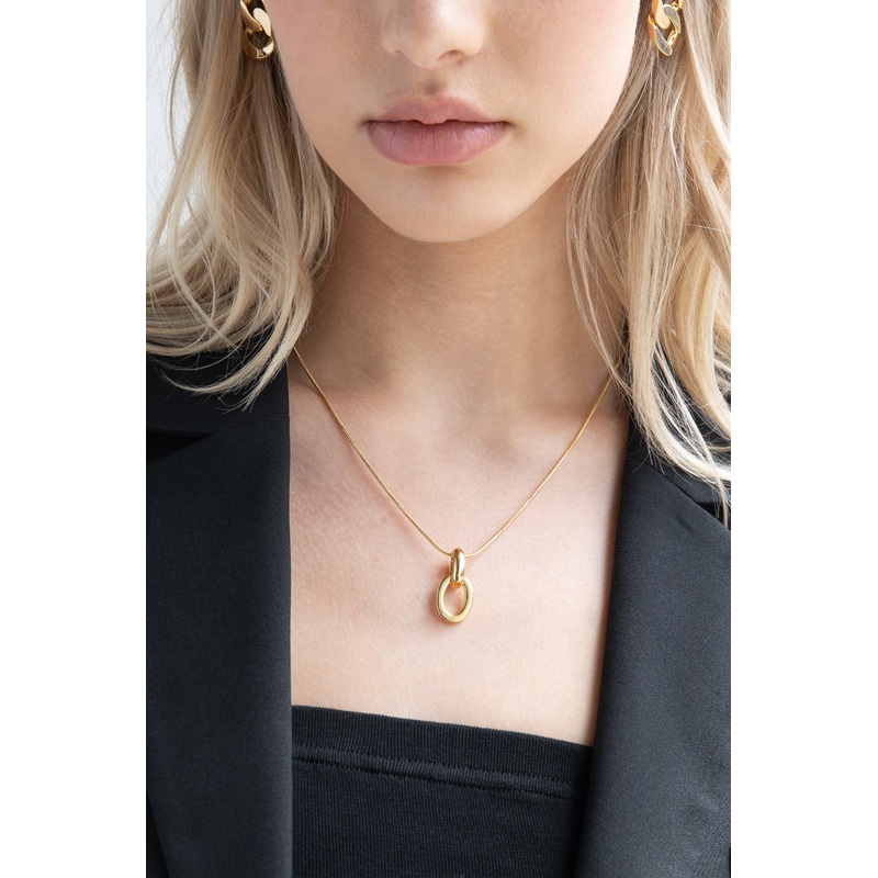 DOUBLE HOOP PENDANT NECKLACE Gold One Size
