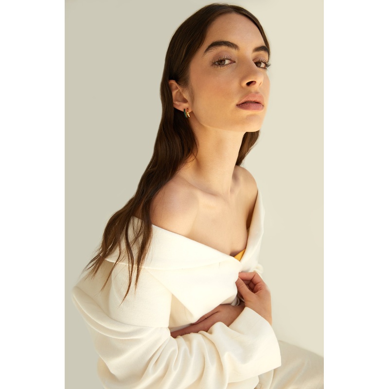 DOUBLE HOOP STONE EARRING Green Gold One Size