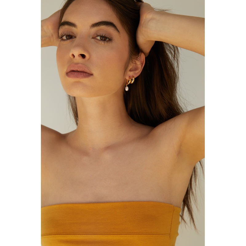 DOUBLE HOOPS WITH PEARL Gold One Size