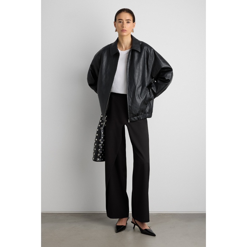 VEGAN LEATHER BOMBER JACKET Black Double Extra Small