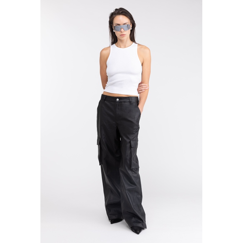 VEGAN LEATHER CARGO PANT Black 0