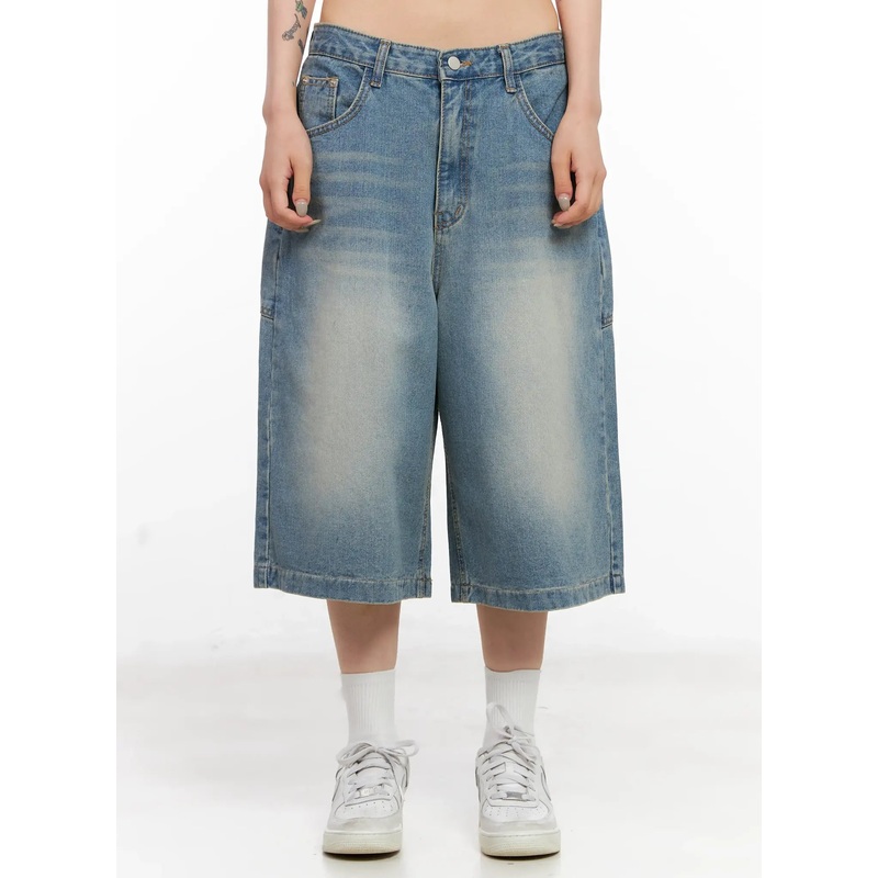 Washed Big-Pocket Denim Jorts CL525 Blue S
