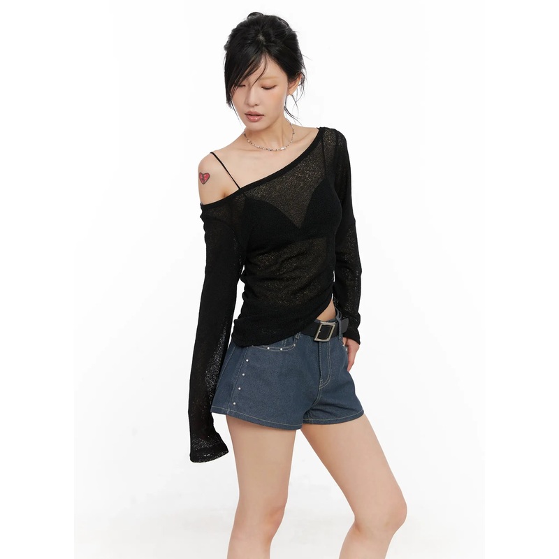 Boatneck Off-Shoulder Long Sleeve CL525 Black S/M