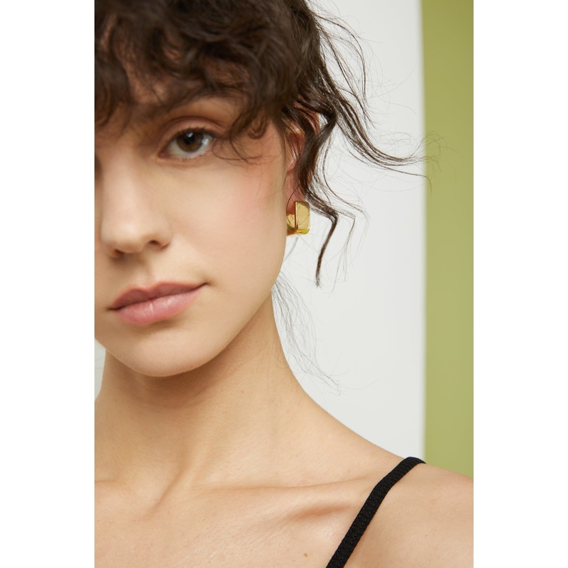 CUBE SHAPE EARRING Gold One Size