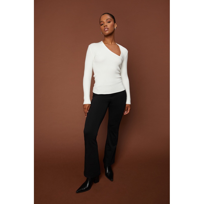 CUT-OUT NECK LONG SLEEVE TOP Cream Double Extra Small