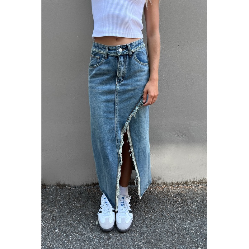 DENIM MAXI SKIRT Dark Wash Small