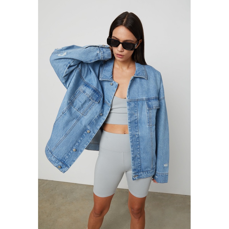 UNISEX DENIM JACKET Medium Light Wash Double Extra Small