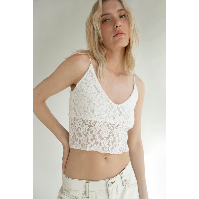 CROPPED LACE TANK TOP White Extra Small