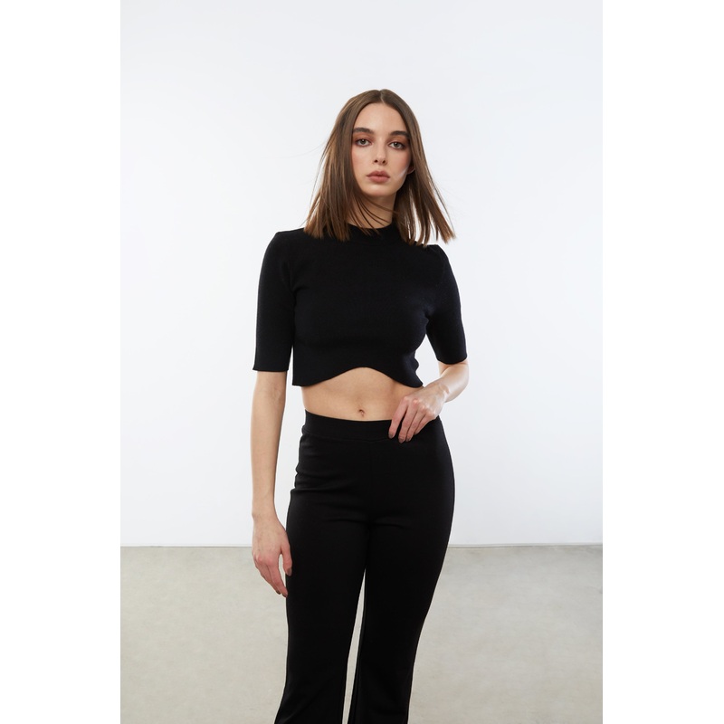 CROPPED MOCKNECK SWEATER Black Extra Small
