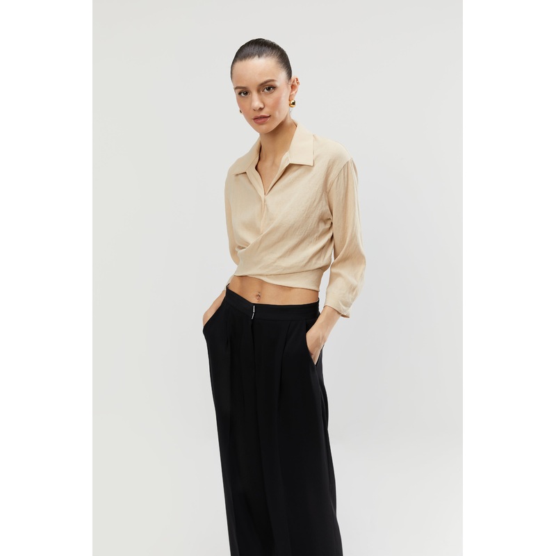 CROPPED SHIRT WITH WRAP TIES Russet Small