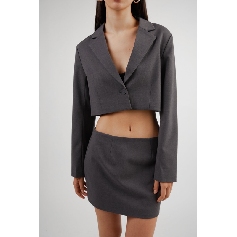 CROPPED SUITING BLOUSE Asphalt Extra Small