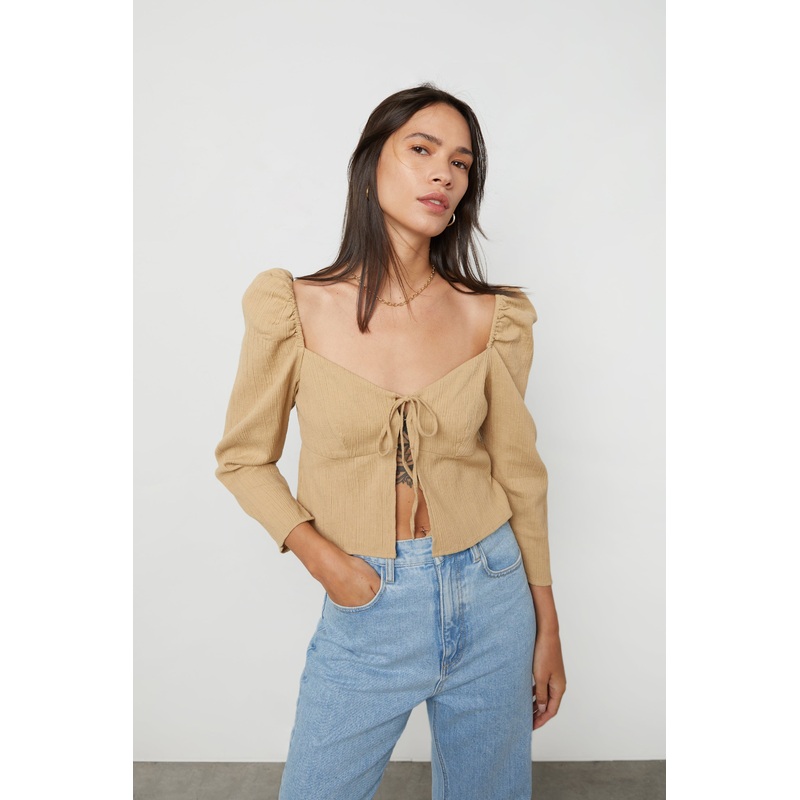 CROPPED SWEETHEART BLOUSE Dark Beige Extra Small