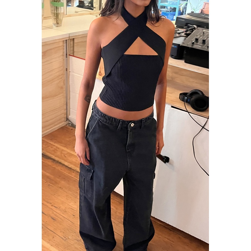 CROSSFRONT CROPPED TANK Black Extra Small