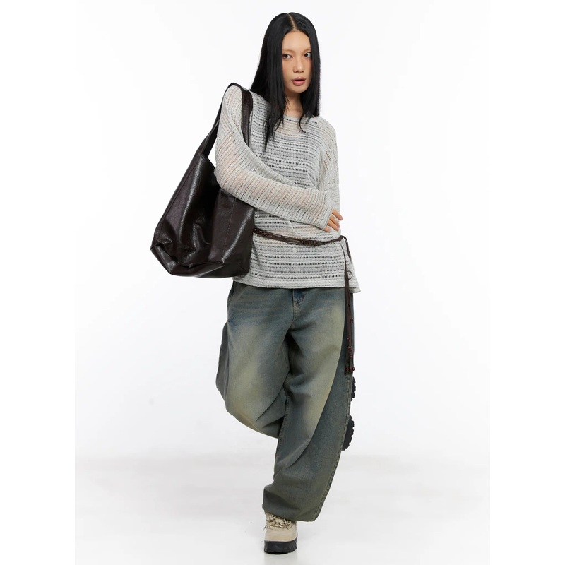 Sheer Knit Long-Sleeve Tee CL530 Light beige M/L