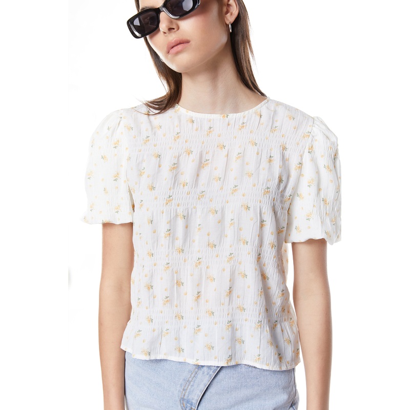 CRINKLED FLORAL TOP Pale Yellow Small