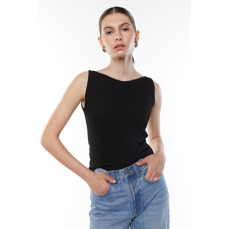 CRINKLED HIGH NECK TANK Black Small