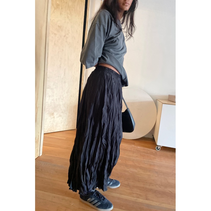 CRINKLED MIDI SKIRT Black Small