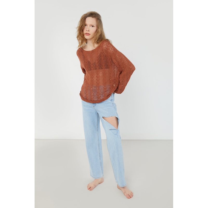 CROCHET SWEATER Cream Extra Small