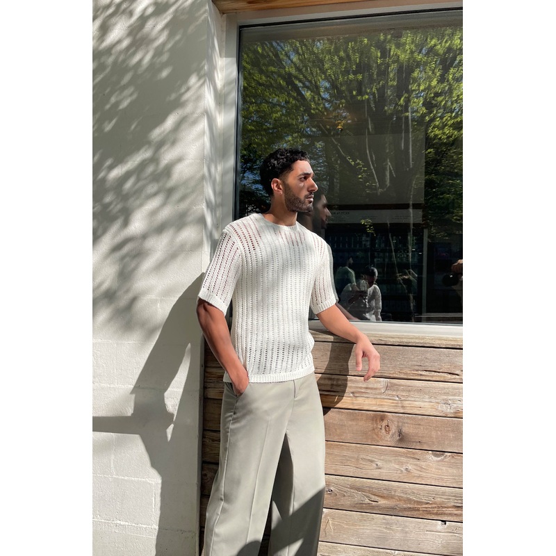 CROCHET TSHIRT Cream Extra Small