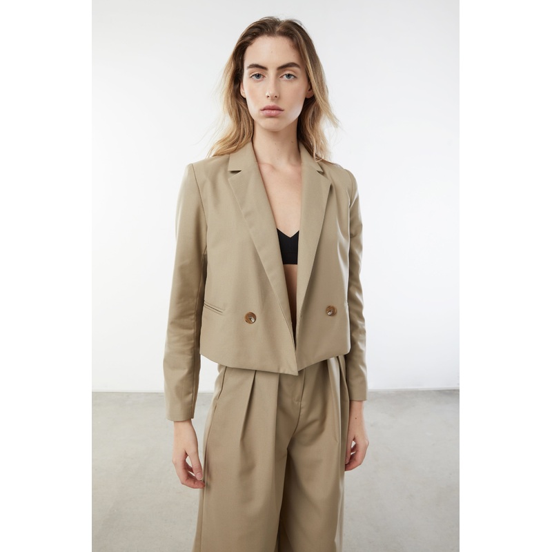 CROPPED BLAZER Dark Beige Small