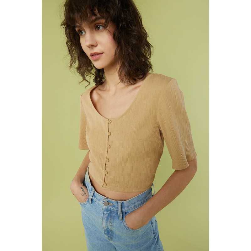 CROPPED BUTTON FRONT TOP Dark Beige Extra Small