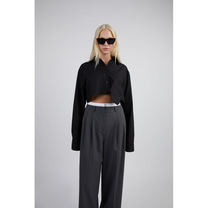 CROPPED BUTTON-UP SHIRT Black Small