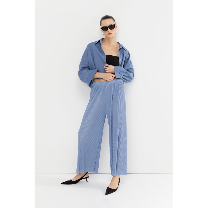 CROPPED BUTTON UP SHIRT DARK BLUE Small