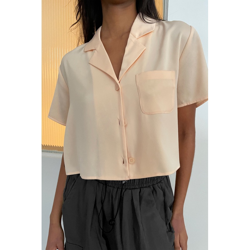 CROPPED COLLARED BLOUSE Apricot Double Extra Small