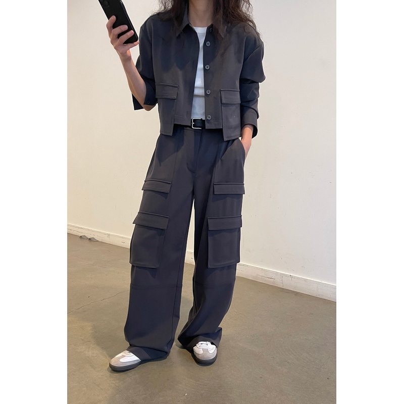 CROPPED COLLARED SHIRT Asphalt Extra Small