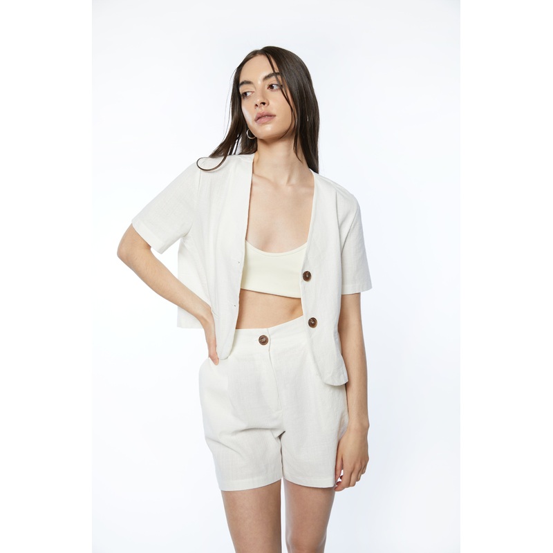 CROPPED COLLARLESS BLAZER Cream Small