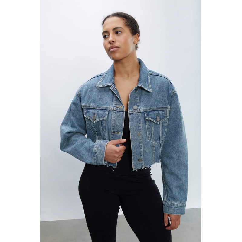 CROPPED DENIM JACKET Medium Light Wash Extra Small