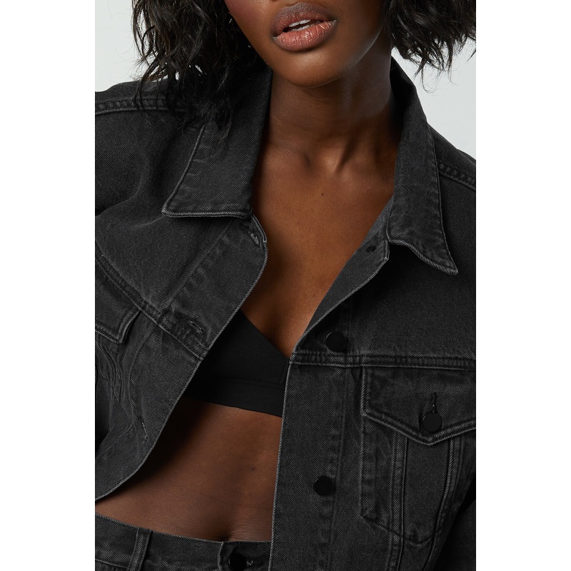 CROPPED DENIM JACKET Washed Black Extra Small