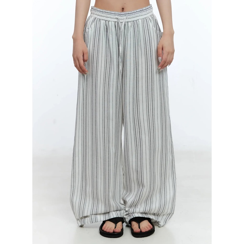 Striped Wide-Leg Pants CL530 White M/L
