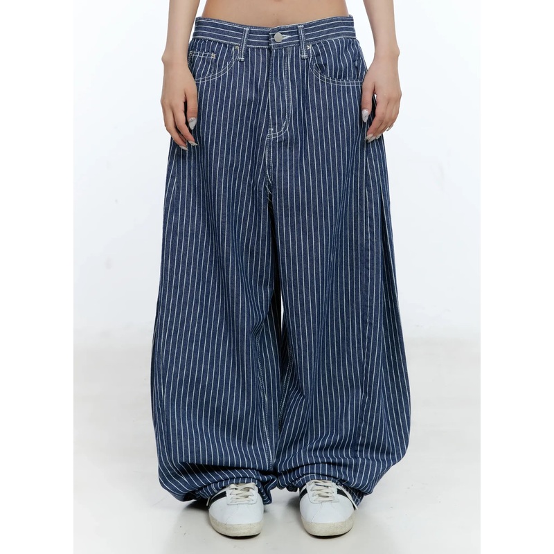 Striped Wide-Leg Relaxed Pants CL530 Dark blue S