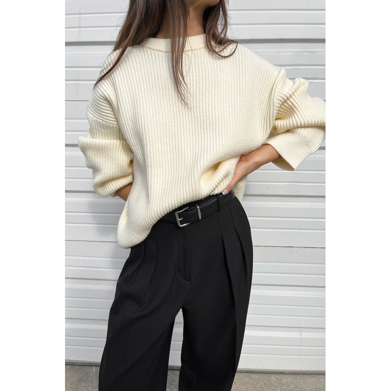 OVERSIZED CREWNECK SWEATER Cream Extra Extra Small Extra Small