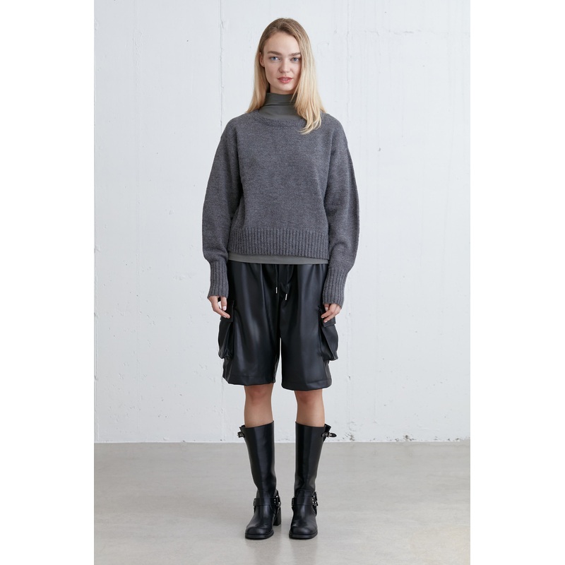 RELAXED FIT CREWNECK SWEATER Dark Heather Grey Double Extra Small