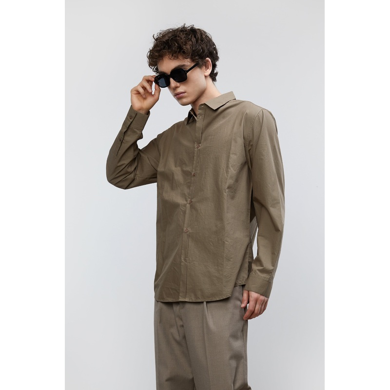 CLASSIC BUTTON-UP SHIRT Taupe Double Extra Small